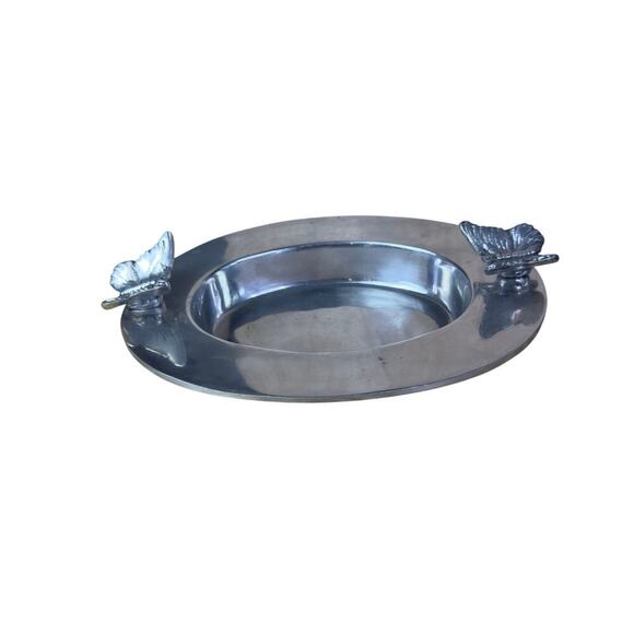 Vintage Brass Other - vintage silver tone tray with butterfly shaped handles.
